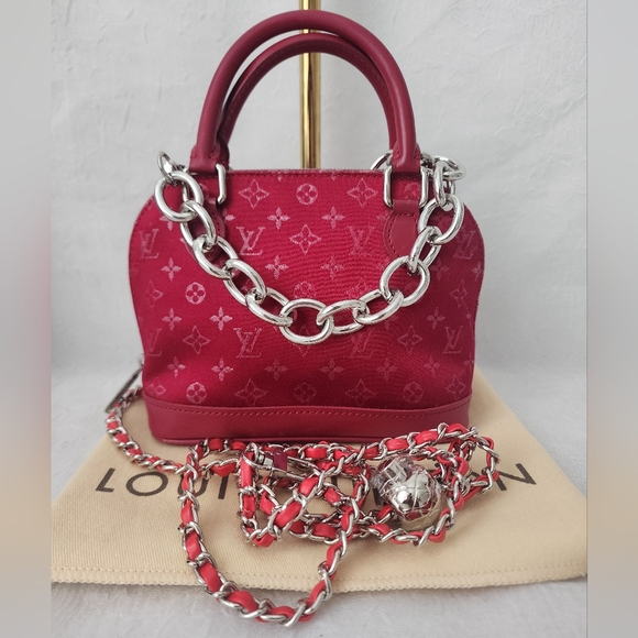 Louis Vuitton Handbags - Auth Louis Vuitton Monogram Nano Alma Satin Red Bag